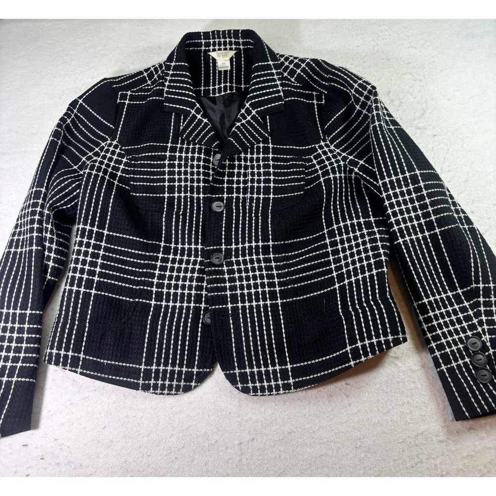 Christopher & Banks Women's Petite Size P/L Plaid Tweed Blazer Jacket Casual Off